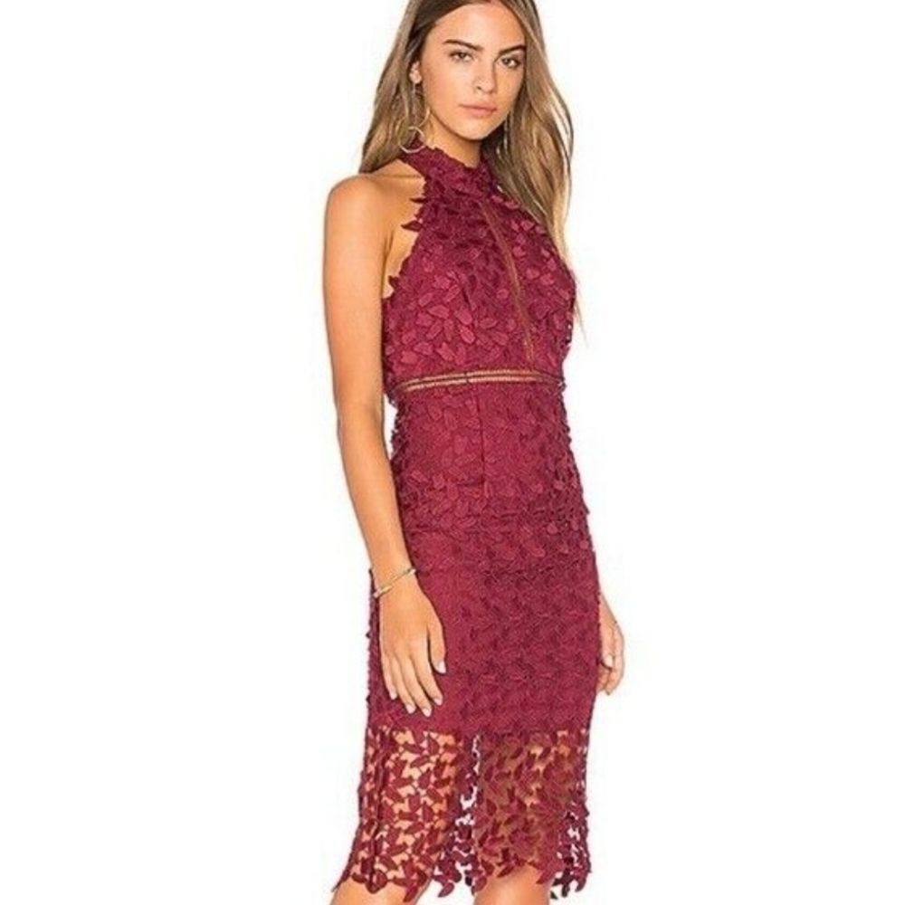 Bardot Gemma Burgundy Lace Halter Sheath Midi Dress Size 6